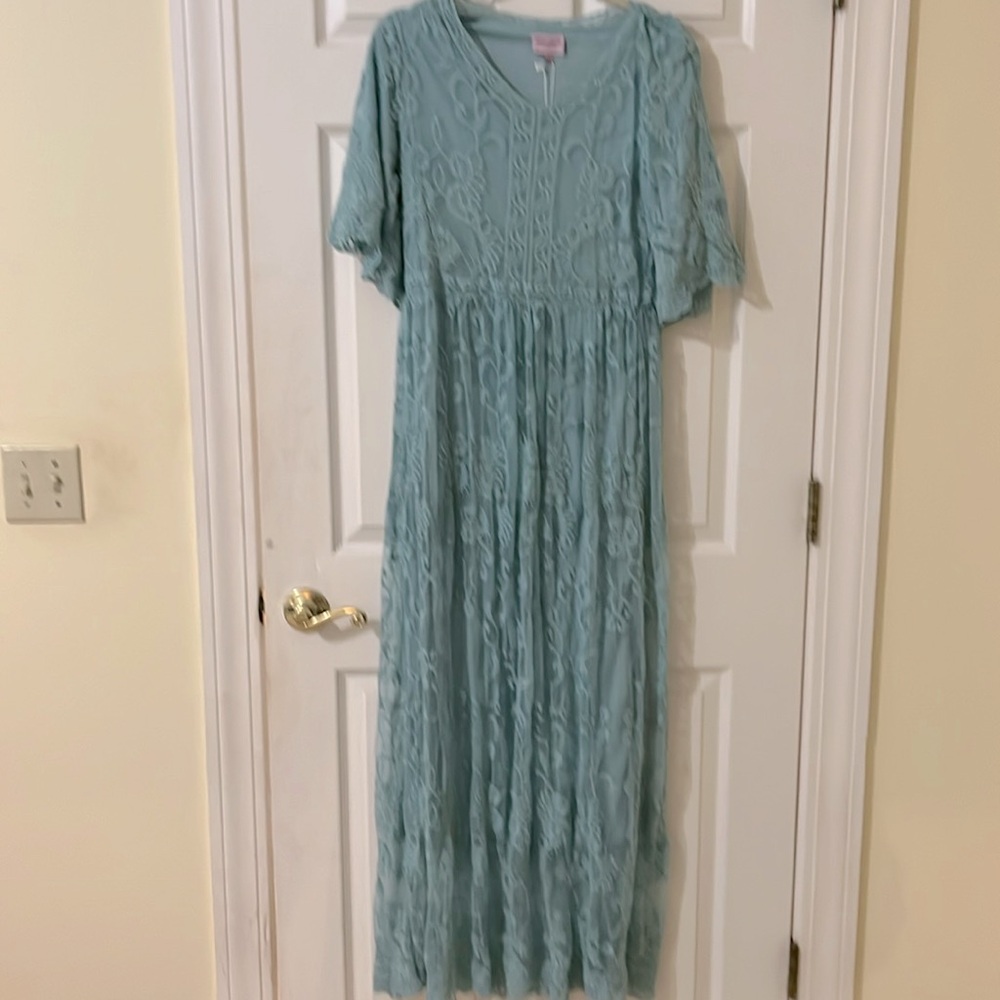 NWT aqua lace maxi dress